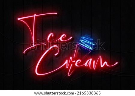 Ice Cream Neon Sign on a Dark Wall