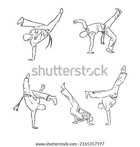 Capoeira Icon Silhouette Illustration. Dance And Sport Brazilian Vector Graphic Pictogram Symbol Clip Art. Doodle Sketch Black Sign.