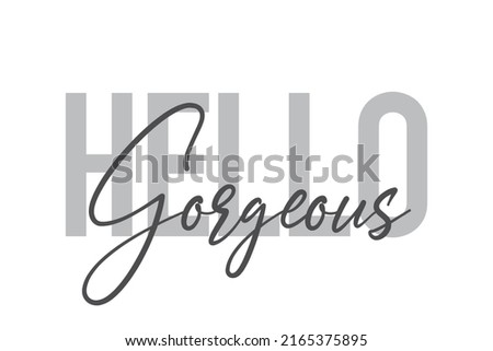 Modern, simple, minimal typographic design of a saying "Hello Gorgeous" in tones of grey color. Cool, urban, trendy graphic vector art with handwritten typography. Royalty-Free Stock Photo #2165375895