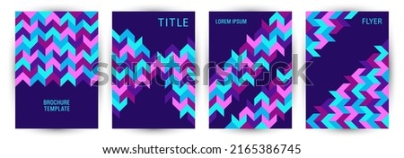 Business publication cover layout set graphic design. Memphis style futuristic album layout set vector. Tile geometric elements background vertical cover design