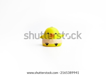 Yellow rubber ducks isolated on white background.