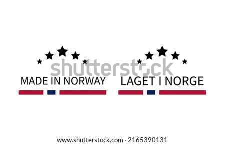 Made in Norway labels in English and in Norwegian languages. Quality mark vector icon. Perfect for logo design, tags, badges, stickers, emblem, product package, etc.