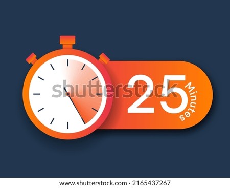 Stopwatch icon 25 minutes. Time management and setting deadlines. Graphic elements for website, timer and notifications for efficient and hardworking employees. Cartoon flat vector illustration