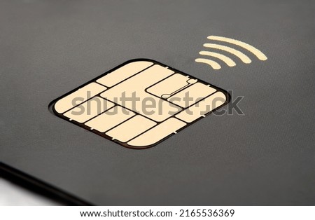 Contactless Credit Card RFID Chip and Symbol NFC payment security  Extreme Macro High Resolution Royalty-Free Stock Photo #2165536369