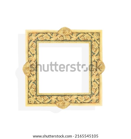 Coloful golden picture frame  patterns isolated on white background , clipping path	