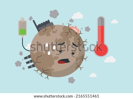 Planet hot earth melting with thermometer to global warming. Global warming symbol. Global warming increase temperature earth. Vector sign, icon, symbol, sticker. danger rising temperature. Royalty-Free Stock Photo #2165551461