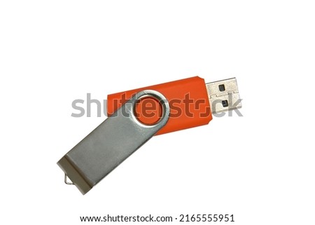 Orange USB Key isolated with clipping path on white background