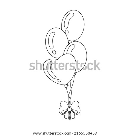 Coloring book page for kids. Birthday balloons. Cartoon style. Vector illustration isolated on white background.