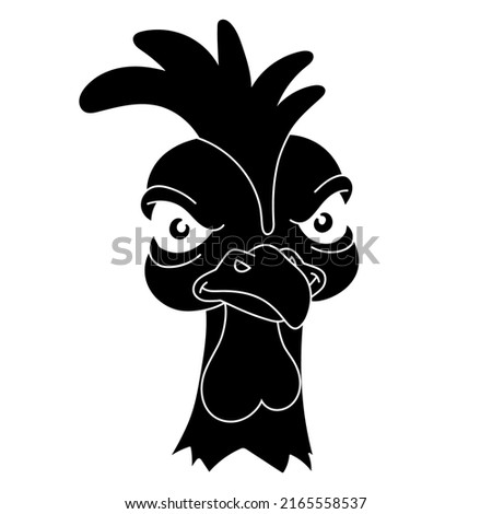 Angry rooster. Simple silhouette. Displeased poultry. Team mascot. Cartoon style. Colored vector illustration.