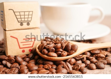shopping cart on coffee beans. import export concept.   