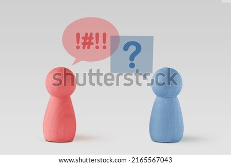 Pink and blue Pawns with round and sqaure speech bubbles - Concept of dialogue between man and woman and different thinking Royalty-Free Stock Photo #2165567043