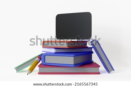 E-learning concept. laptop on top of stacks of book. 3D illustration