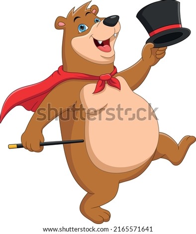 cartoon cute bear holding magic wand and hat