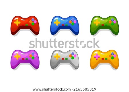 Set multi-colored isolated joysticks for computer games. Colored icons of game consoles.  Similar  JPG copy
