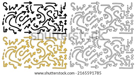 Vector set of doodle style arrows isolated on white background. Cartoon vector illustration of hand drawn arrows. Direction arrow clip art.