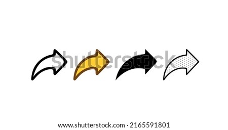 Share icon set in different styles. Right arrow vector illustration isolated on white background.
