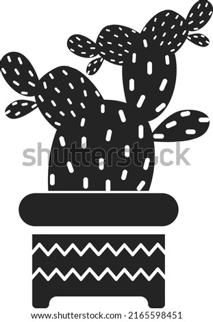 Cactus in pot black silhouette. House greenery symbol