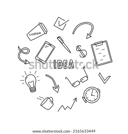 Doodle set business concept, vector illustration of icons business idea, office work