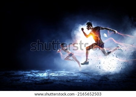 Man in sportwear running . Mixed media Royalty-Free Stock Photo #2165652503