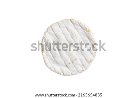 White soft Brie cheese. Camembert isolated on white background, top view. Round dairy product. Royalty-Free Stock Photo #2165654835