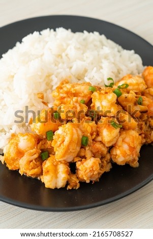 stir-fried shrimps with garlic and shrimps paste with rice