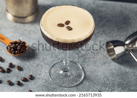 Boozy Refreshing Espresso Martini Cocktail with Vodka Royalty-Free Stock Photo #2165713935