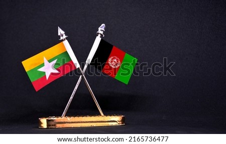 Myanmar and Afghanistan table flag with black Background