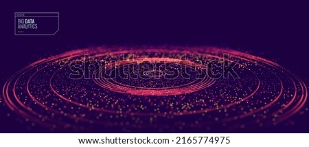 Abstract Digital Circles of Particles. Futuristic Circular Sound Wave. Big Data Visualization. 3D Virtual Space VR Cyberspace. Crypto Currency Blockchain Concept. Vector Illustration. Royalty-Free Stock Photo #2165774975