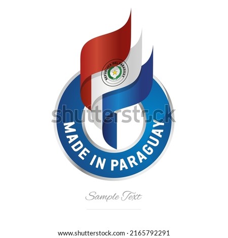 Made in Paraguay Abstract wavy flag torch flame red white blue modern ribbon strip logo icon vector