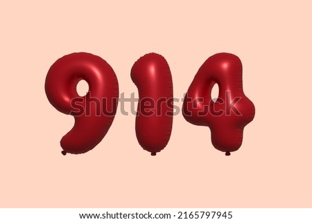 914 3d number balloon made of realistic metallic air balloon 3d rendering. 3D Red helium balloons for sale decoration Party Birthday, Celebrate anniversary, Wedding Holiday. Vector illustration