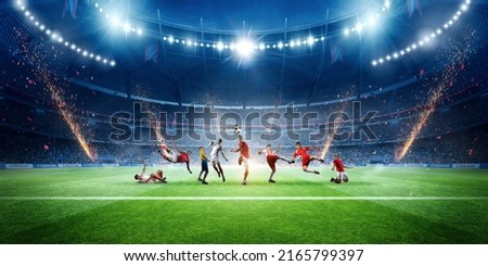 stadium and football players, 3d rendering Royalty-Free Stock Photo #2165799397