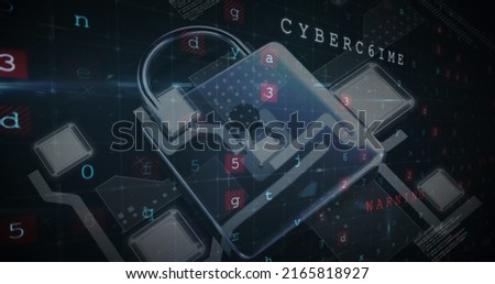 Image of security padlock over data processing on dark background. global communication and data security concept digitally generated image.