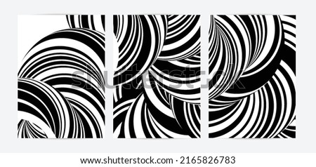 Black and white high contrast striped swirly flyer template. Abstract 3D computer modeled tube warping shape. Science geometry. Futuristic wave.  Royalty-Free Stock Photo #2165826783