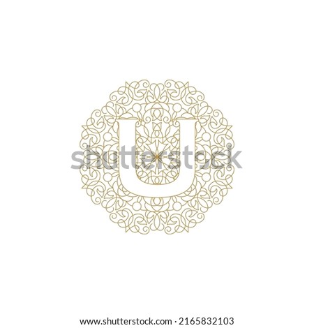 Luxury Letter U with ornament frame Logo Vector 010