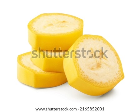 Banana isolated. Slices of ripe banana on a white background. Royalty-Free Stock Photo #2165852001