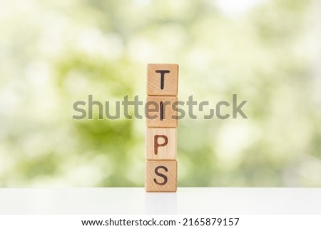 Concept word tips on wooden cubes on a green summer background.