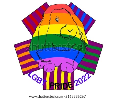 Rabbit with rainbow background and LGBT.Hand drawn sketch. Vector illustration.