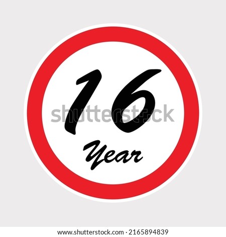 16st anniversary celebration with red ring on gray isolated background