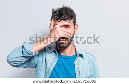 Person with irritated eyes. People with eye pain on isolated background, Person with conjunctivitis on isolated background, Close up of people with eye strain, man with irritated eye Royalty-Free Stock Photo #2165916085