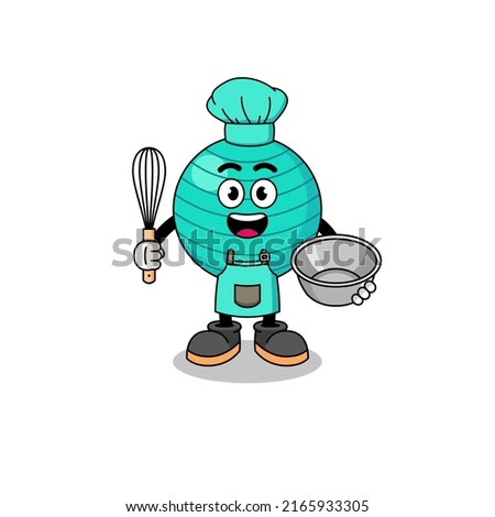 Illustration of exercise ball as a bakery chef , character design