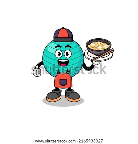 Illustration of exercise ball as an asian chef , character design