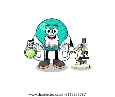 Mascot of exercise ball as a scientist , character design