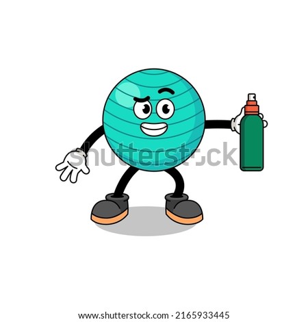 exercise ball illustration cartoon holding mosquito repellent , character design