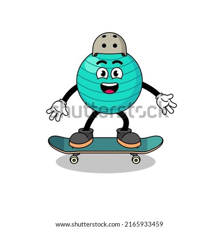 exercise ball mascot playing a skateboard , character design