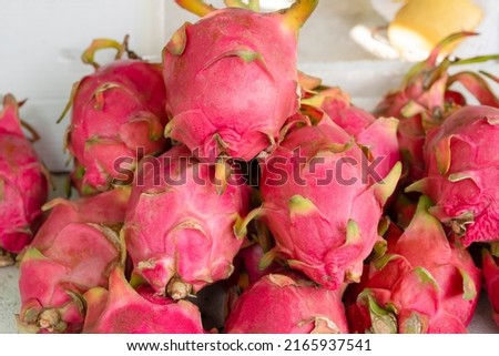 food and drink, several dragon fruit in the market Stock Picture