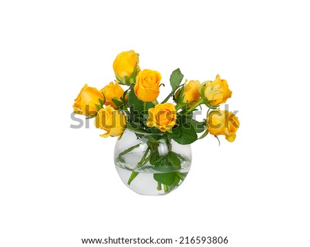 Roses bouquet in a glass vase isolated on a white background