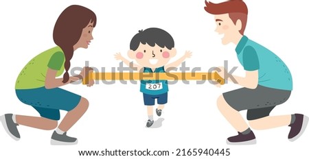 Illustration of a Kid Running To Finish Line Held by Teachers. Boy Achieving Marathon Goals