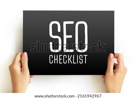SEO Checklist - a list of tasks, strategies, or guidelines aimed at optimizing a website's visibility and ranking in search engine results pages, text concept on card