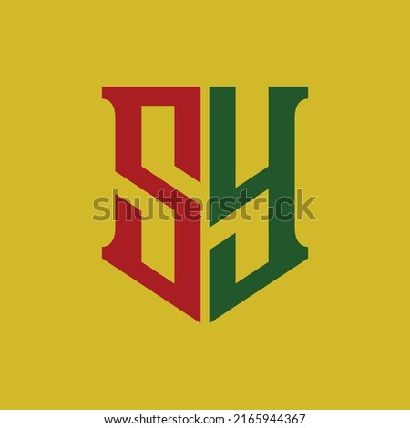 Monogram Logo, Initial letters S, Y, SY or YS, Modern, Sporty, Red and Green Color on Yellow Background