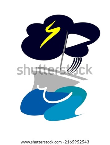 storm, lightning. Cartoon boat. the icon of a ship, a cruise liner is a vector illustration of a boat, a symbol of a sea voyage. Cartoon illustration.a lonely boat in the ocean.restless sea Royalty-Free Stock Photo #2165952543